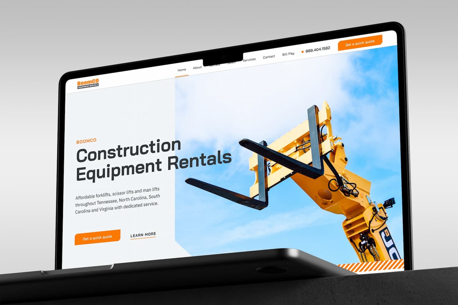 Desktop view of BoomCo website