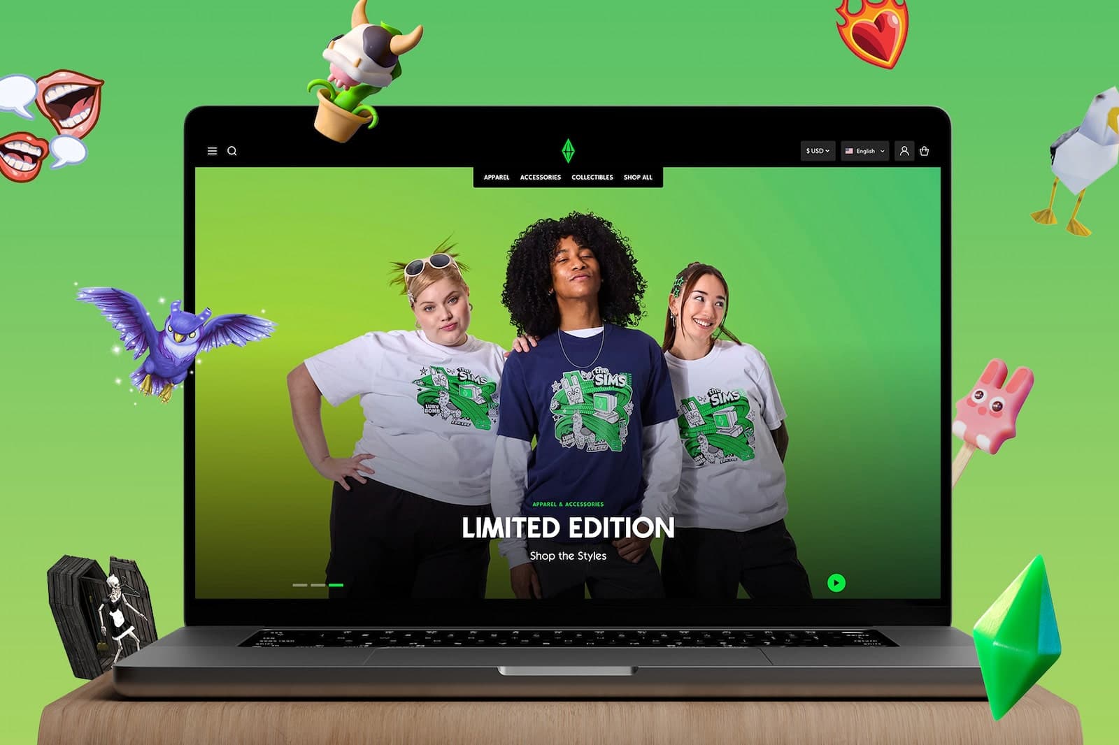 Desktop view of The Sims e-commerce website